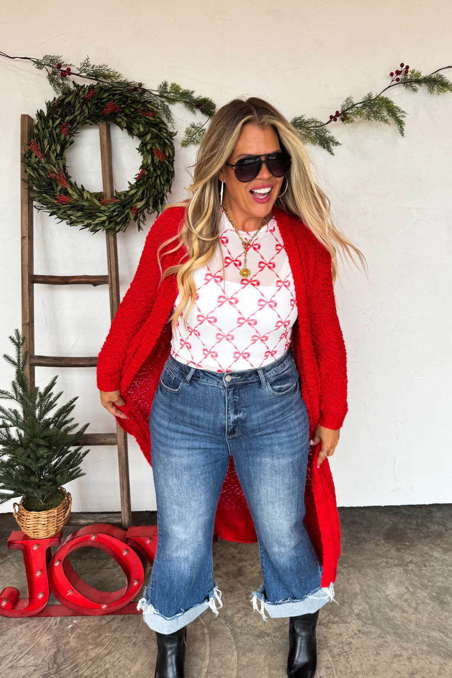 Poppy Knit Popcorn Cardigan in Red [[PRE-ORDER]]