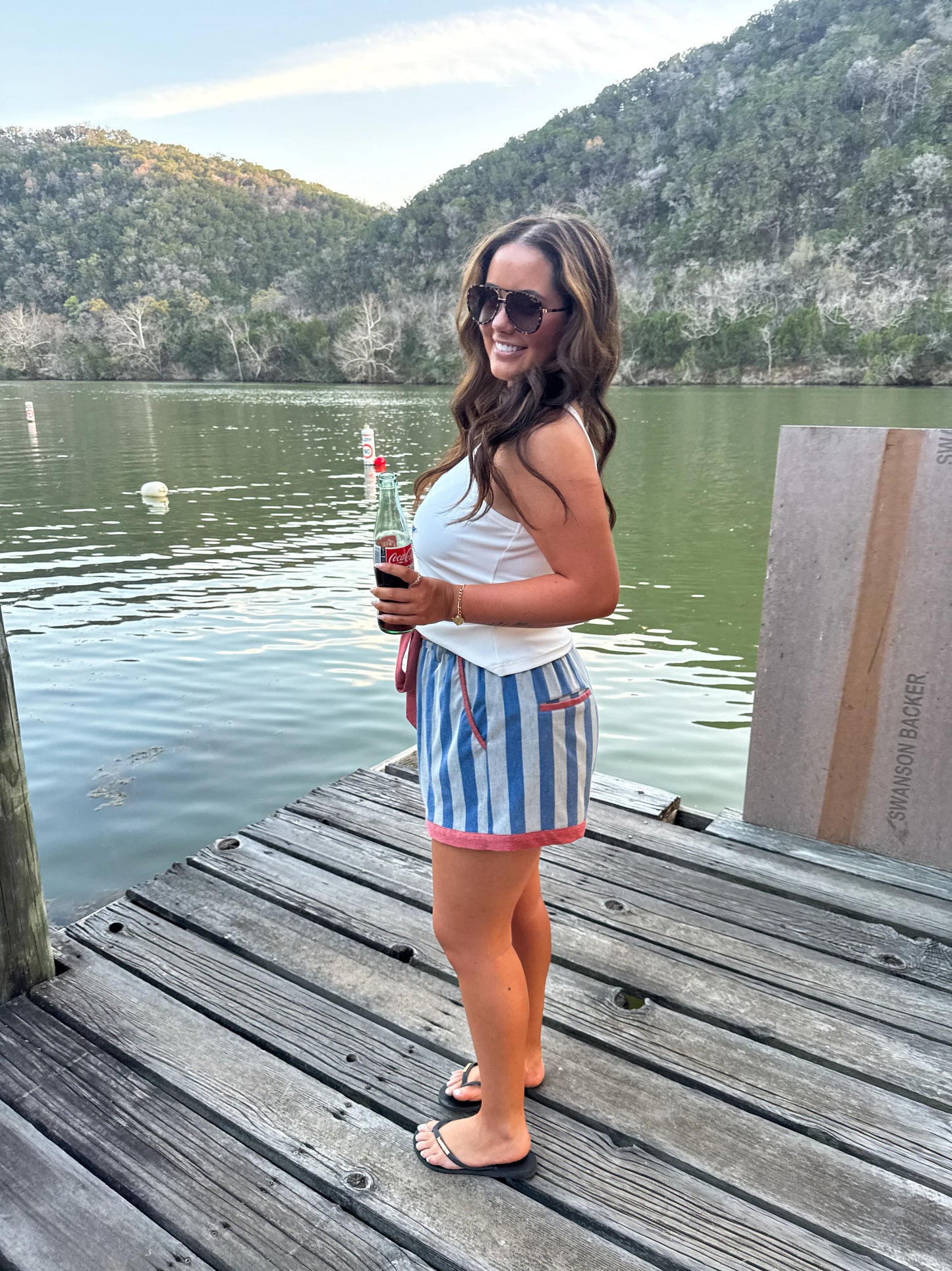 BLUE STRIPE PIPER STRETCH DENIM SHORTS [[PRE-ORDER]]