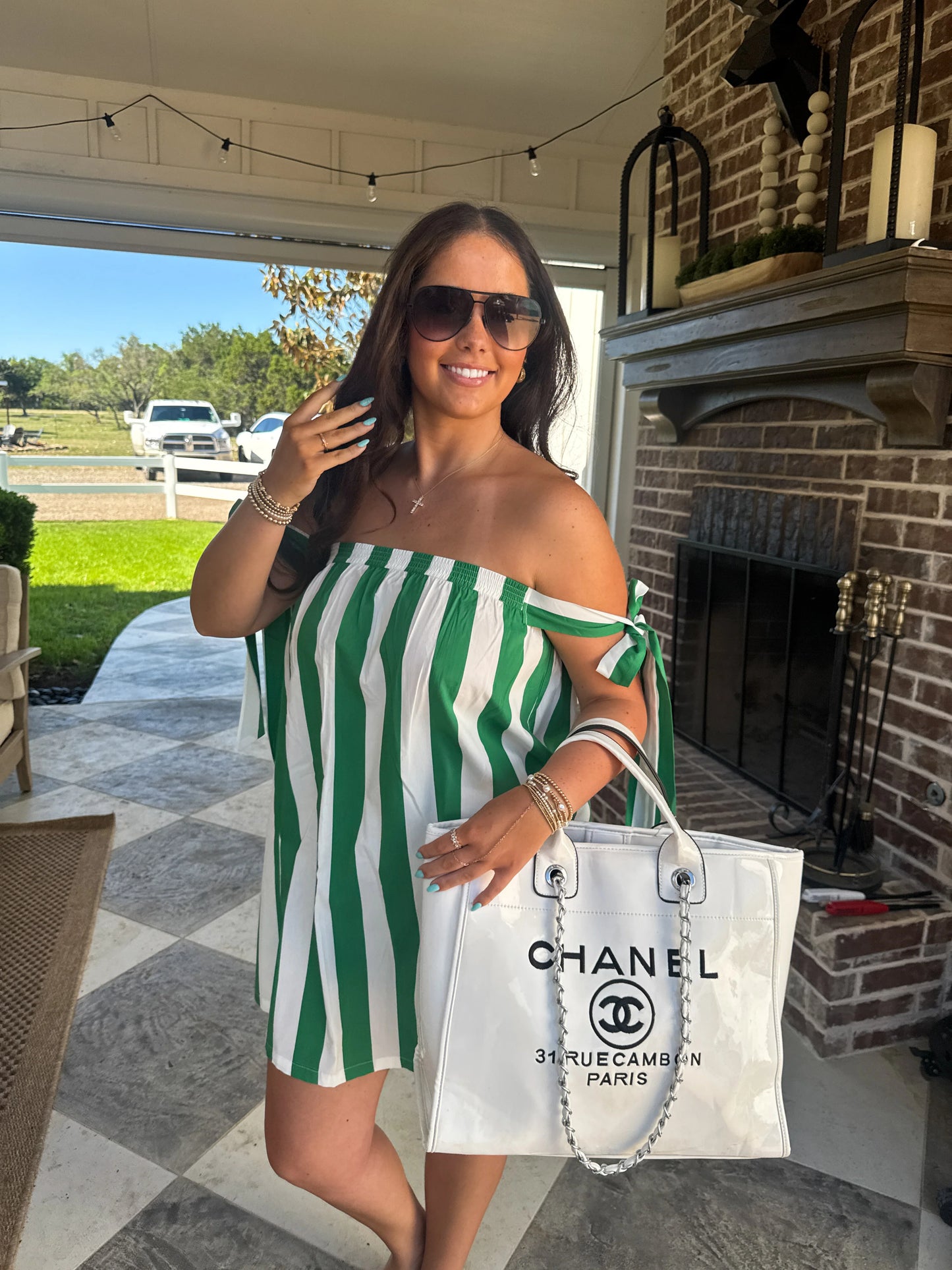 Boardwalk Babe Dress Green Stripe [[PRE-ORDER]]