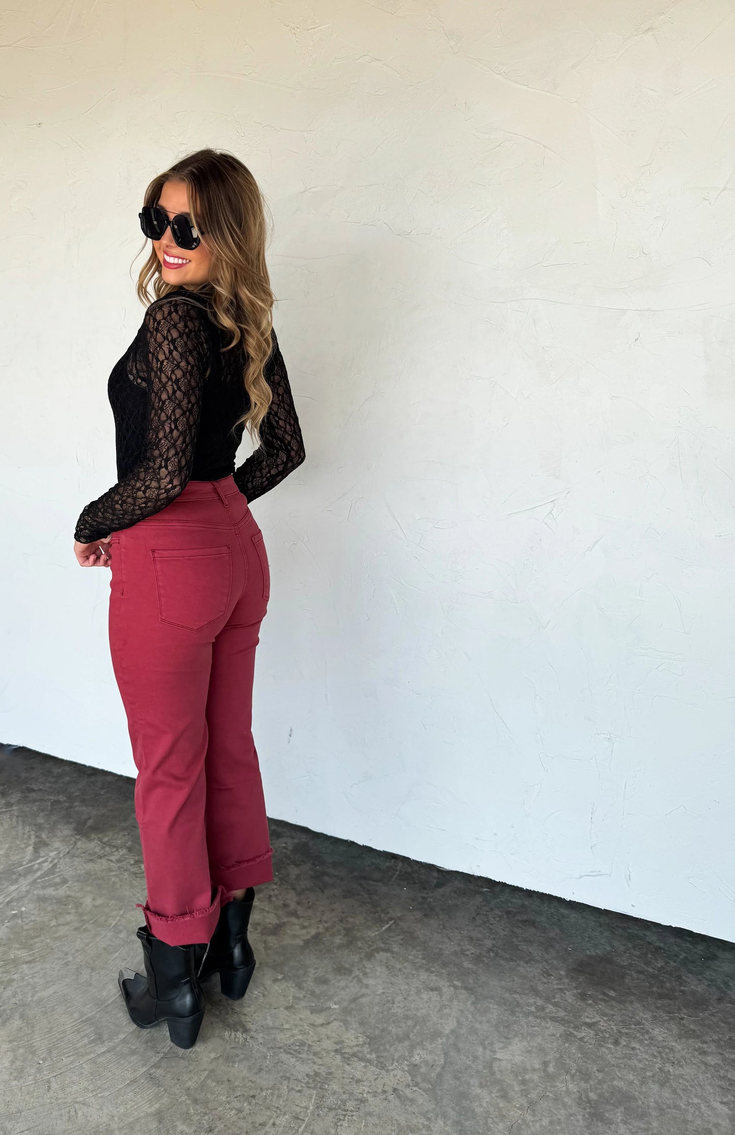 Urban Non-Distressed Crop Jean in Burgundy [[PRE-ORDER]]