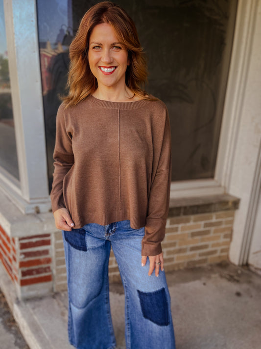 Brown Extended Shoulder Sweater