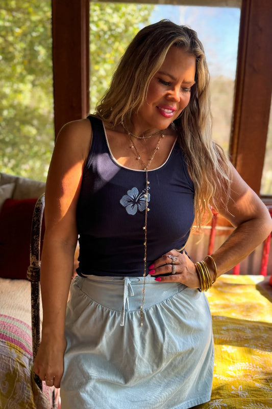 Blue Hibiscus Ribbed Tank [[PRE-ORDER]]