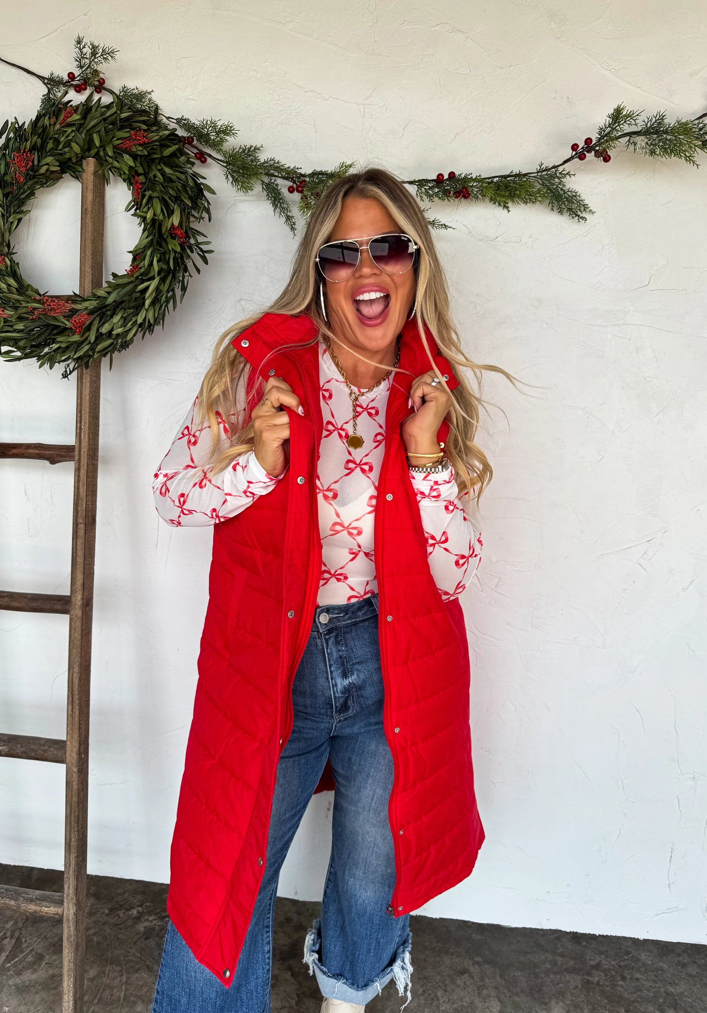 Kendall Long Puffer Vest in Red [[PRE-ORDER]]
