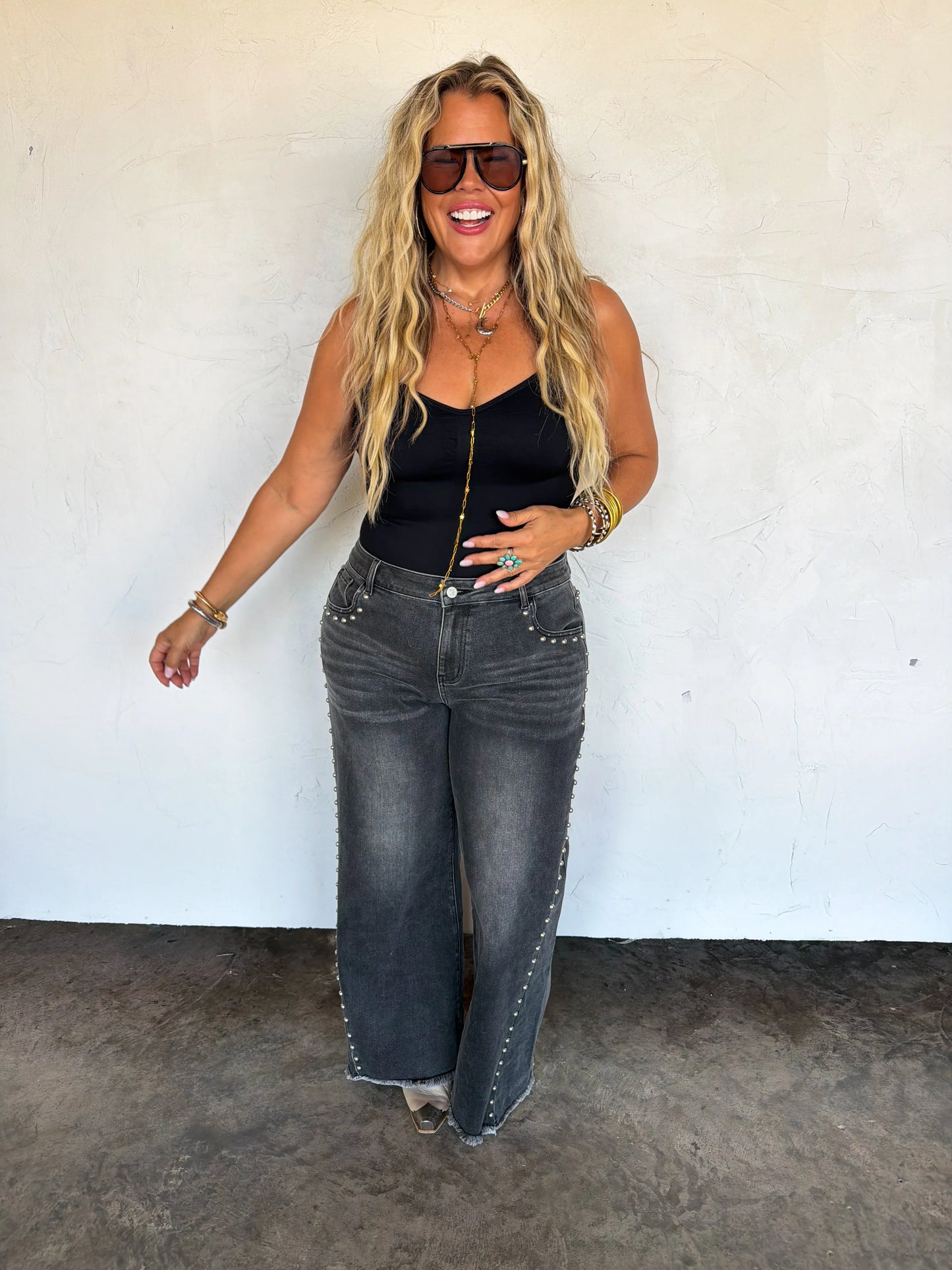off the grid studded jeans denim black non distressed