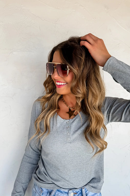 Brooklyn Snap Henley Top in Heather Gray [[PRE-ORDER]]