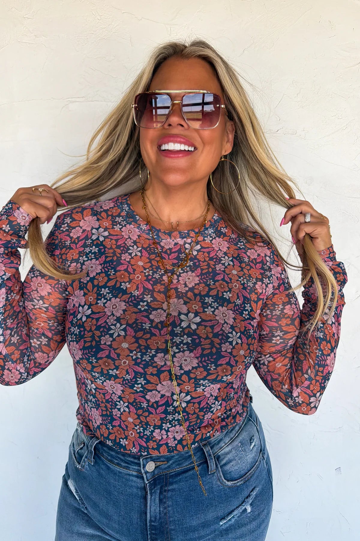 Pink Fall Mesh Top