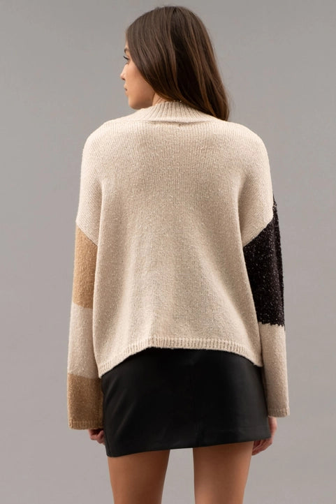 Oatmeal Colorblock Knit Pullover