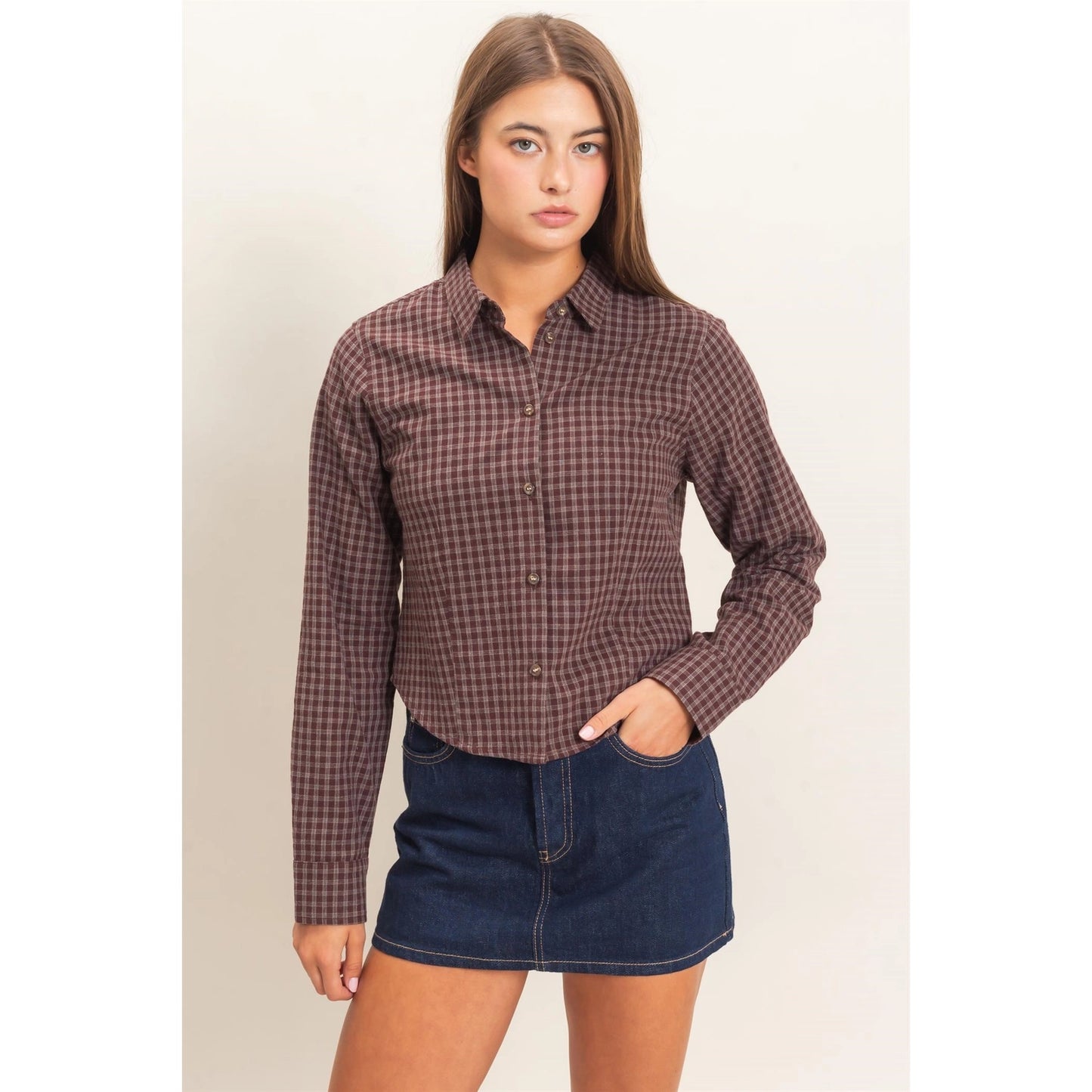 Brown Plaid Long Sleeve Shirt