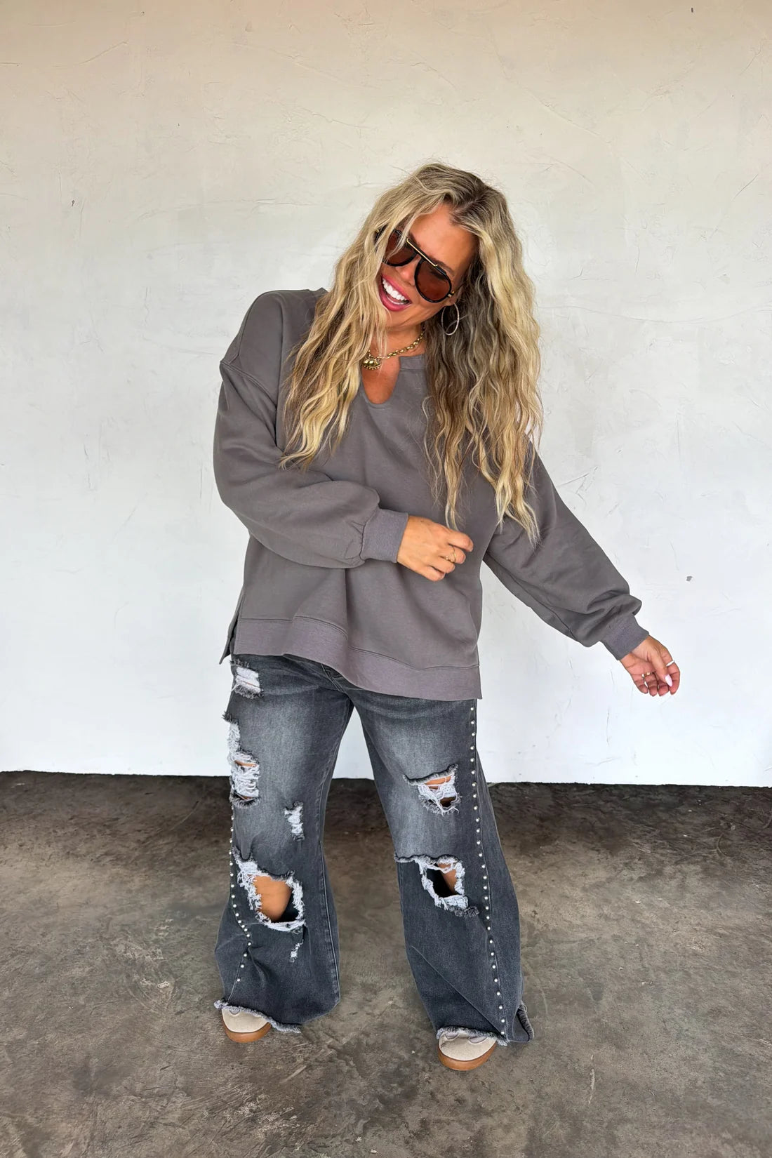 Lived In Oversized Pullover in Slate