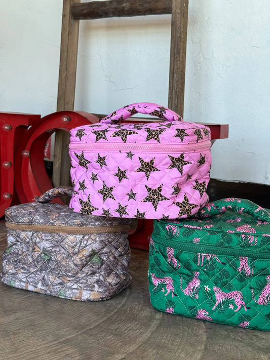 Cheetah Quilted Puffer Makeup Bag [[PRE-ORDER]]