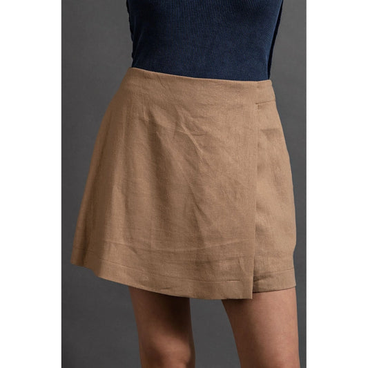 Linen Wrap Skort in Camel