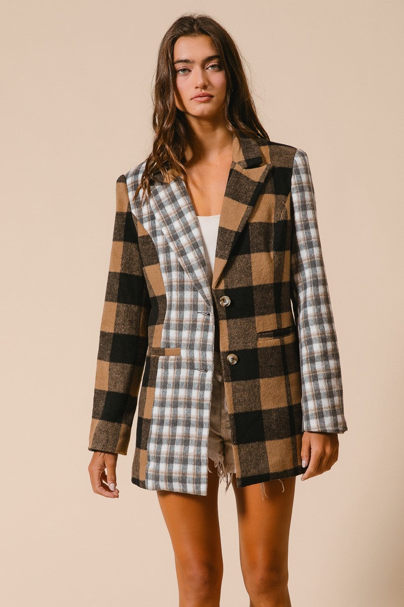 Taupe + Black Plaid Jacket