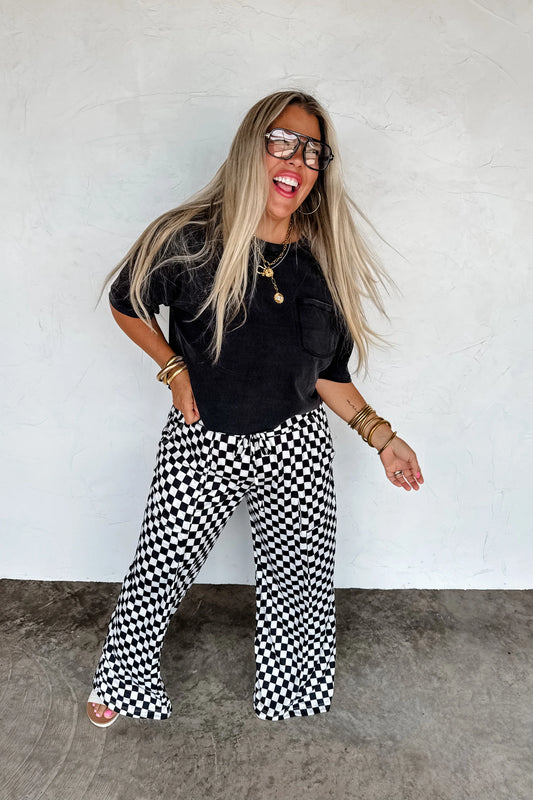 B&W Haddie Wide Leg Checker Pants