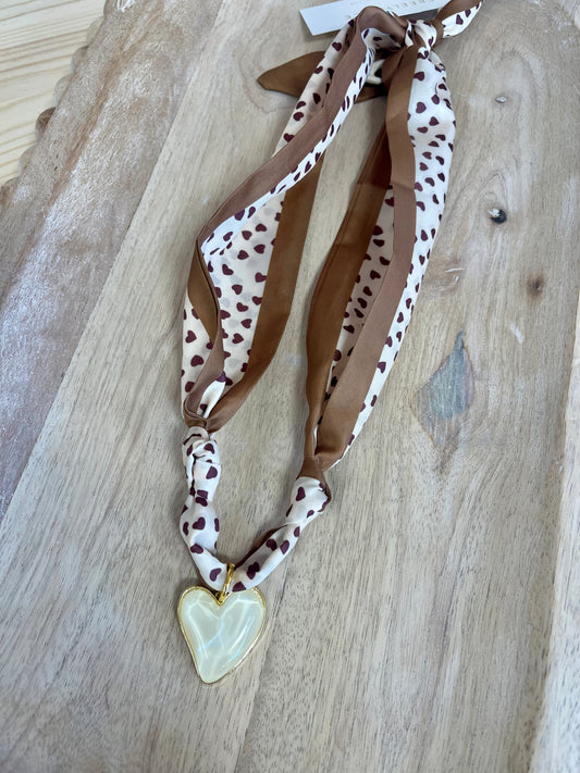 Mocha & White Heart Trendy Scarf Necklace