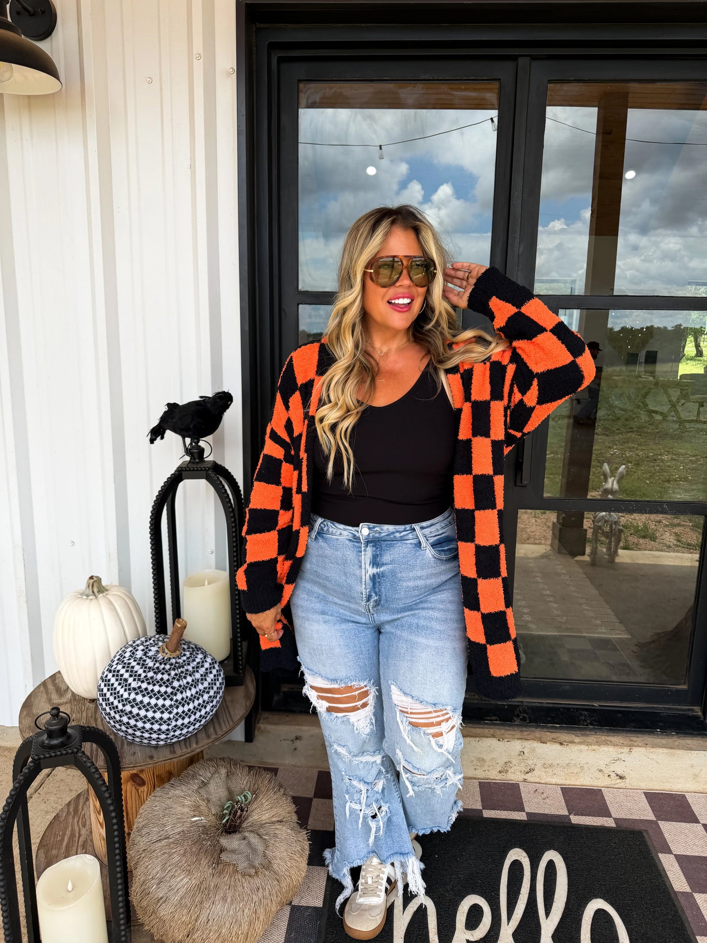 2nd cut** Boo Crew Reversible Cardigan in Checker