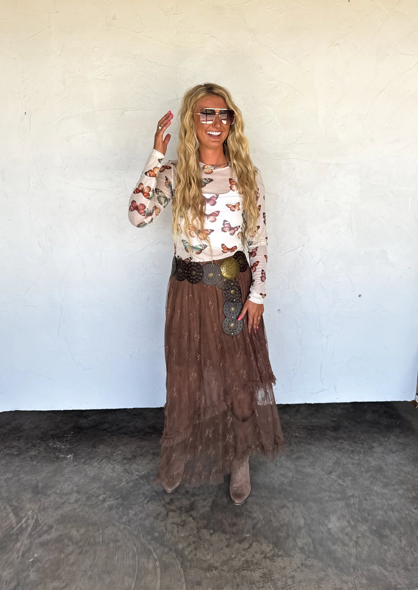 Autumn Blooming Maxi Skirt in Brown