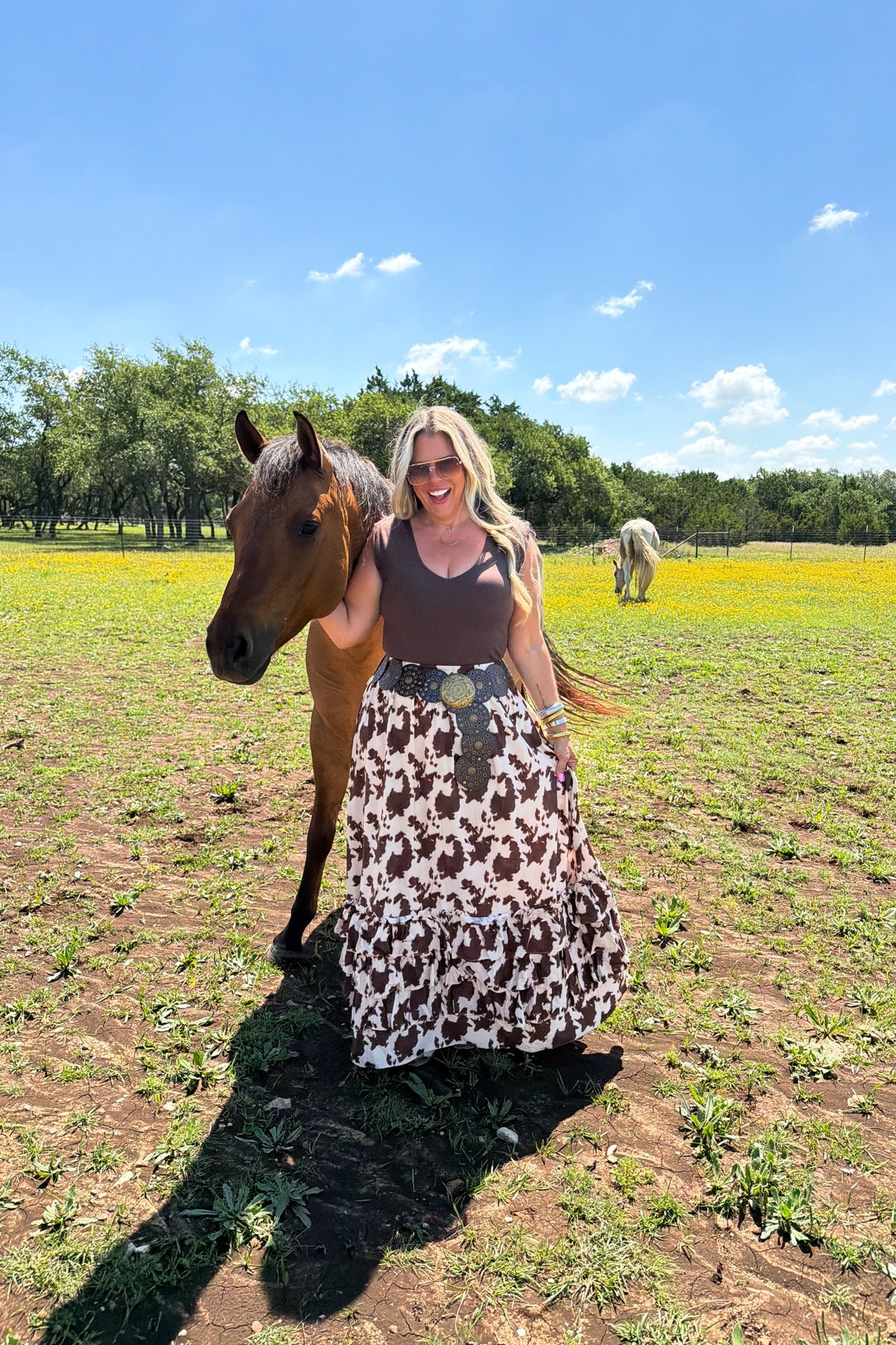 Wander West Maxi Skirt in Cow