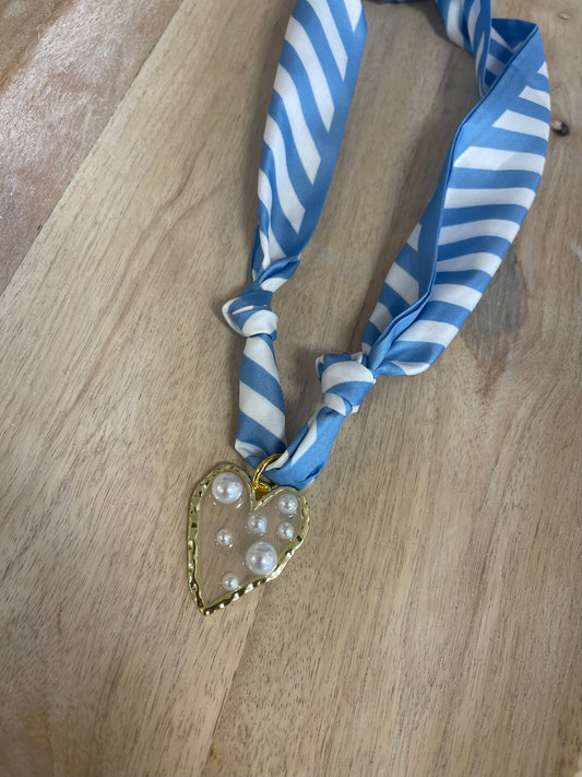 Blue Stripe Trendy Scarf Necklace