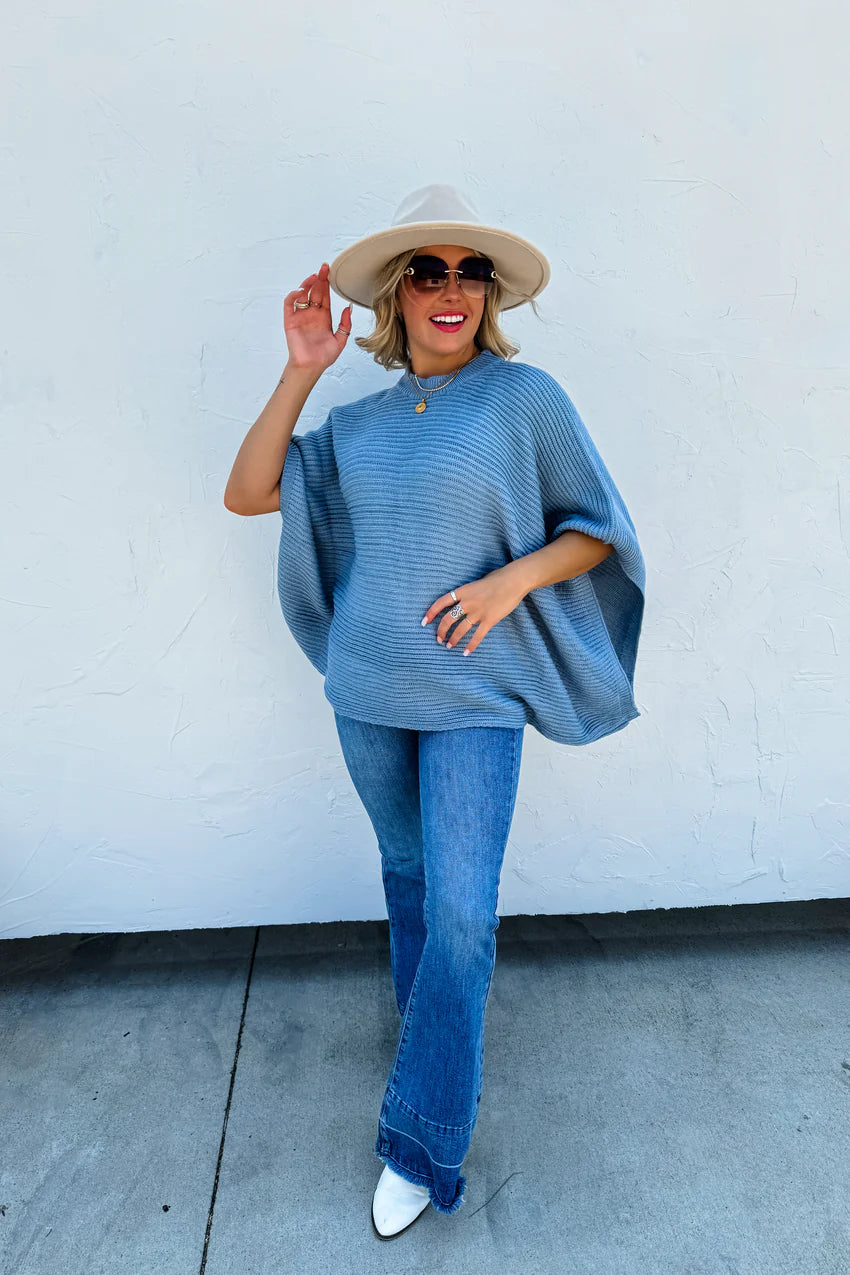 Dusty Blue Pullover Poncho