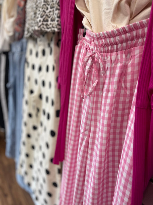 Pink Plaid Ruffle Hem Pant