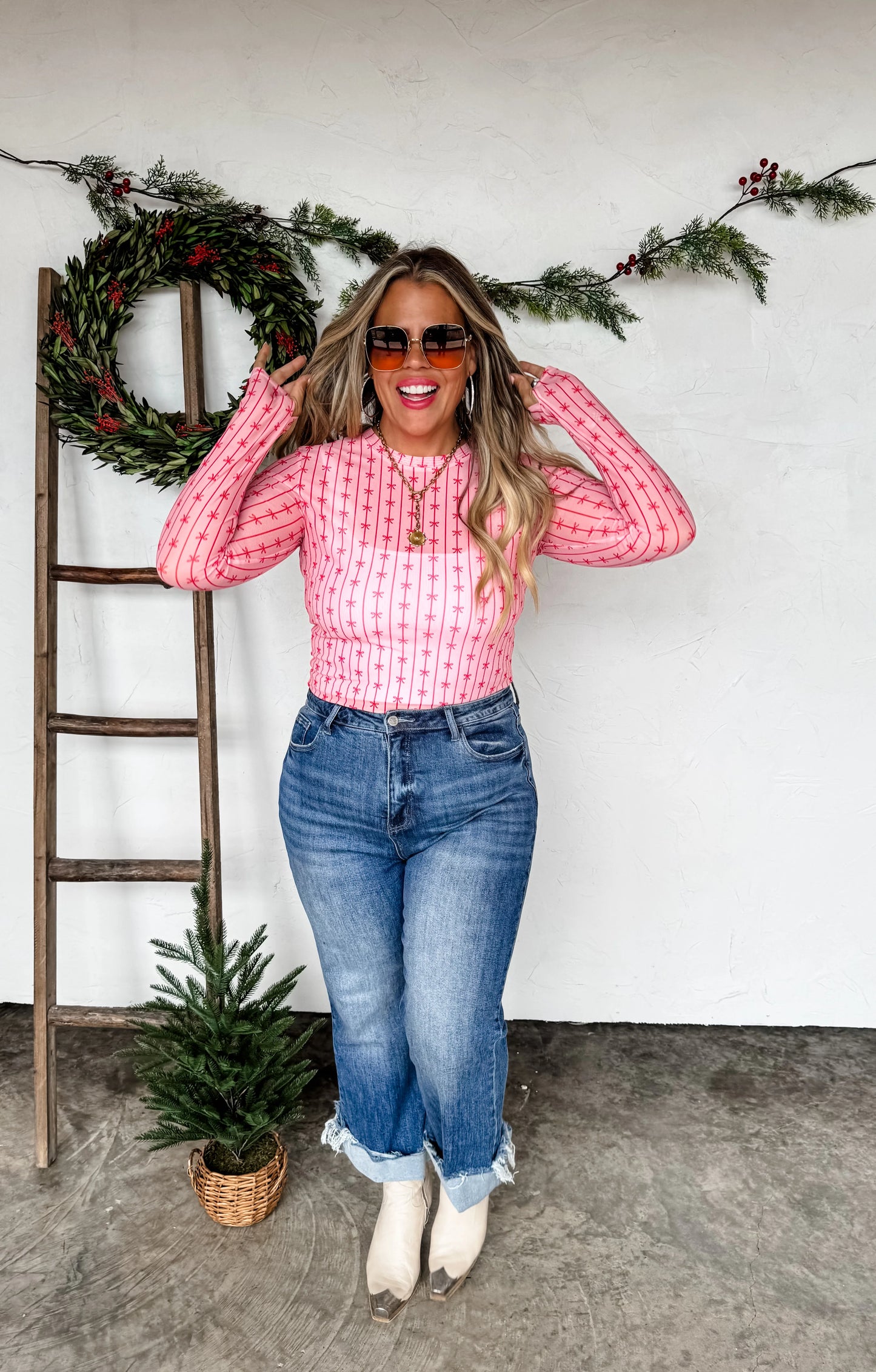 Christmas Mesh Top Pink & Red Bows [[PRE-ORDER]]