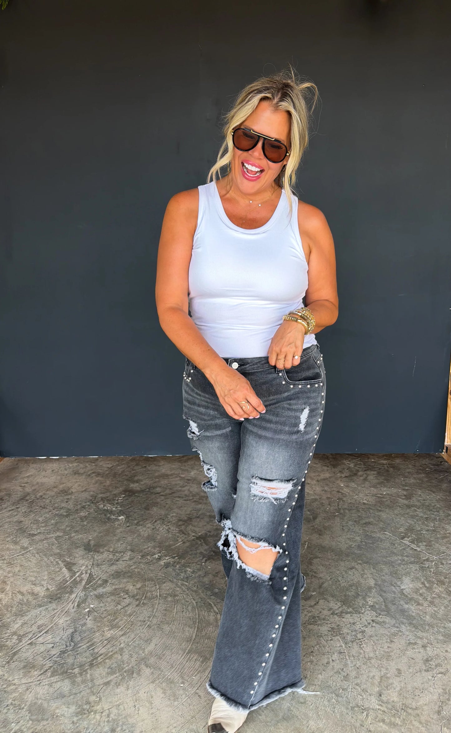 off the grid studded jeans denim black distressed