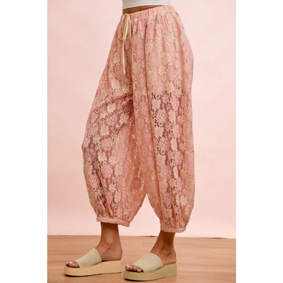 Blush Floral Lace Balloon Pant