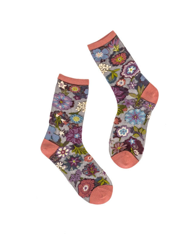 Dark Florals Black Sheer Sock