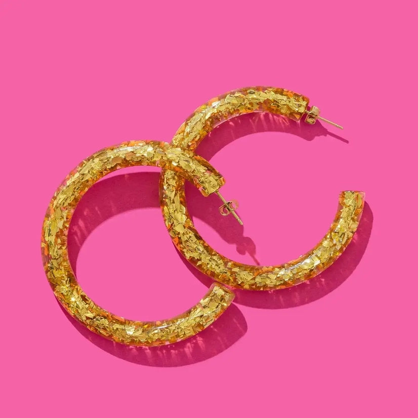 Gold Confetti Hoops