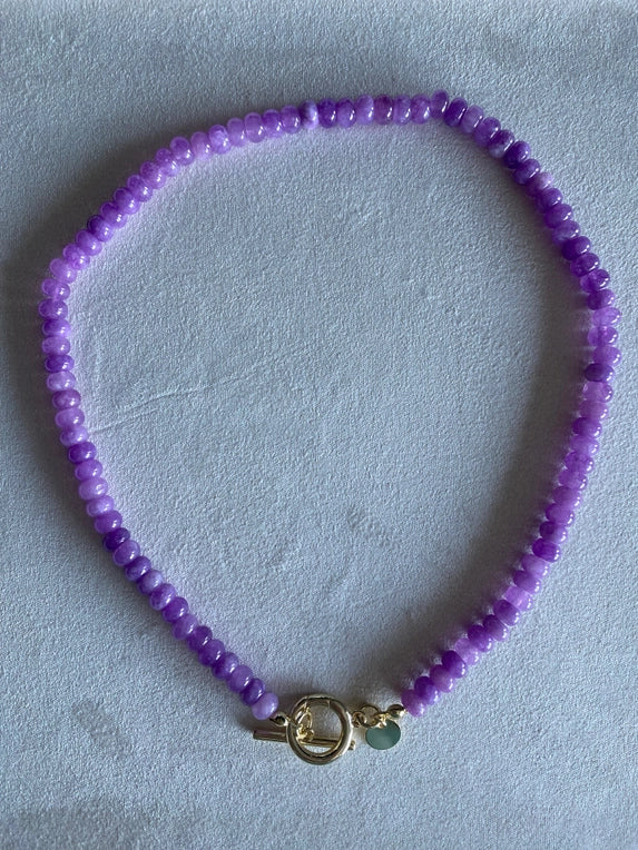 Natural Stone Necklace with Toggle Clasp in Purple