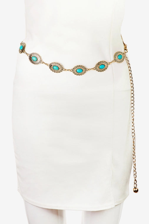 The West Floral Turquoise Concho Gold Disc Chain Belt