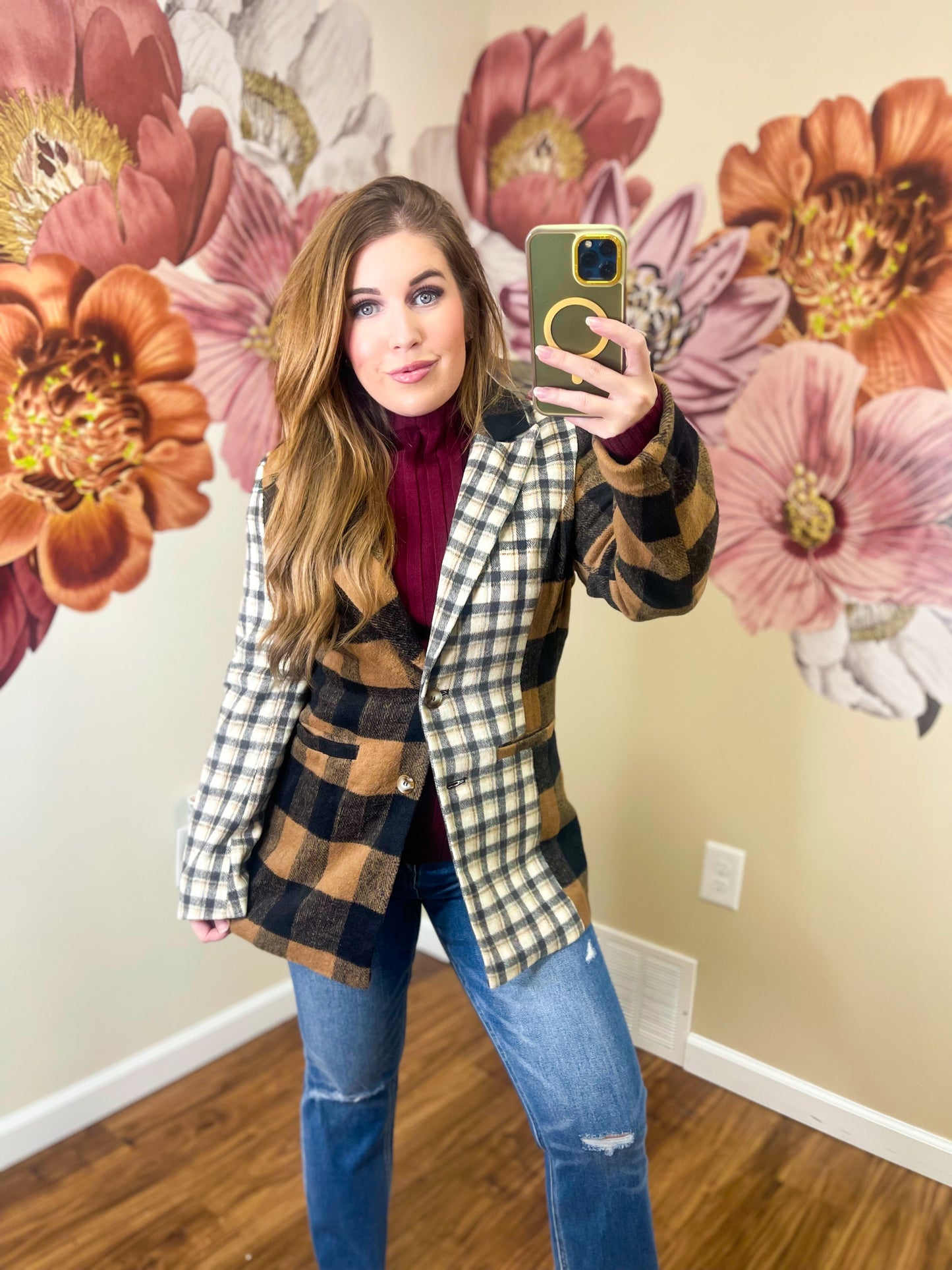 Taupe + Black Plaid Jacket