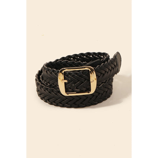 Faux Leather Braided Belt in Black