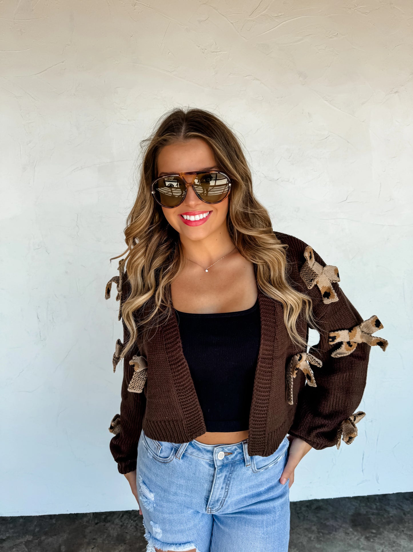 Sloane Bow Knit Cardigan Dark Brown [[PRE-ORDER]]