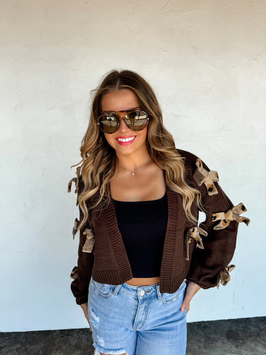 Sloane Bow Knit Cardigan Dark Brown [[PRE-ORDER]]
