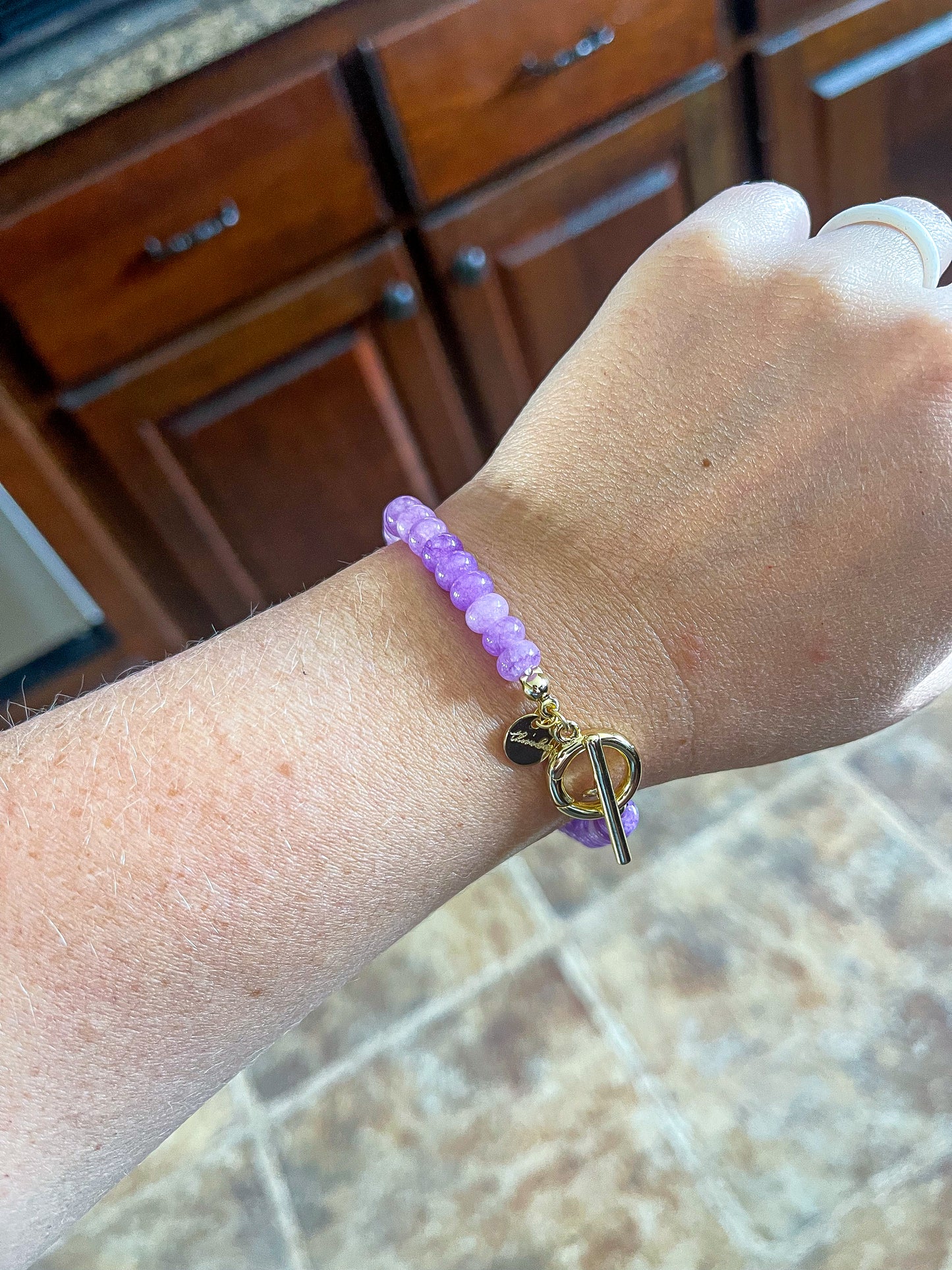 Natural Stone Bracelet with Toggle Clasp • Purple