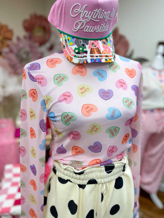 Candy Heart Valentine Mesh Top