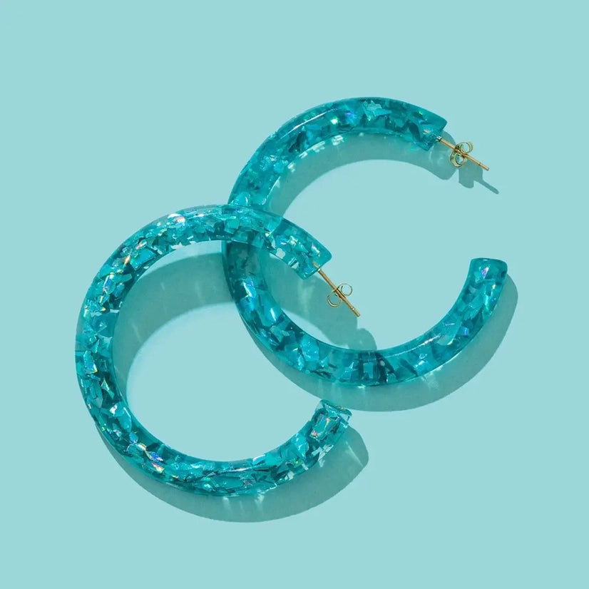 Teal Confetti Hoops