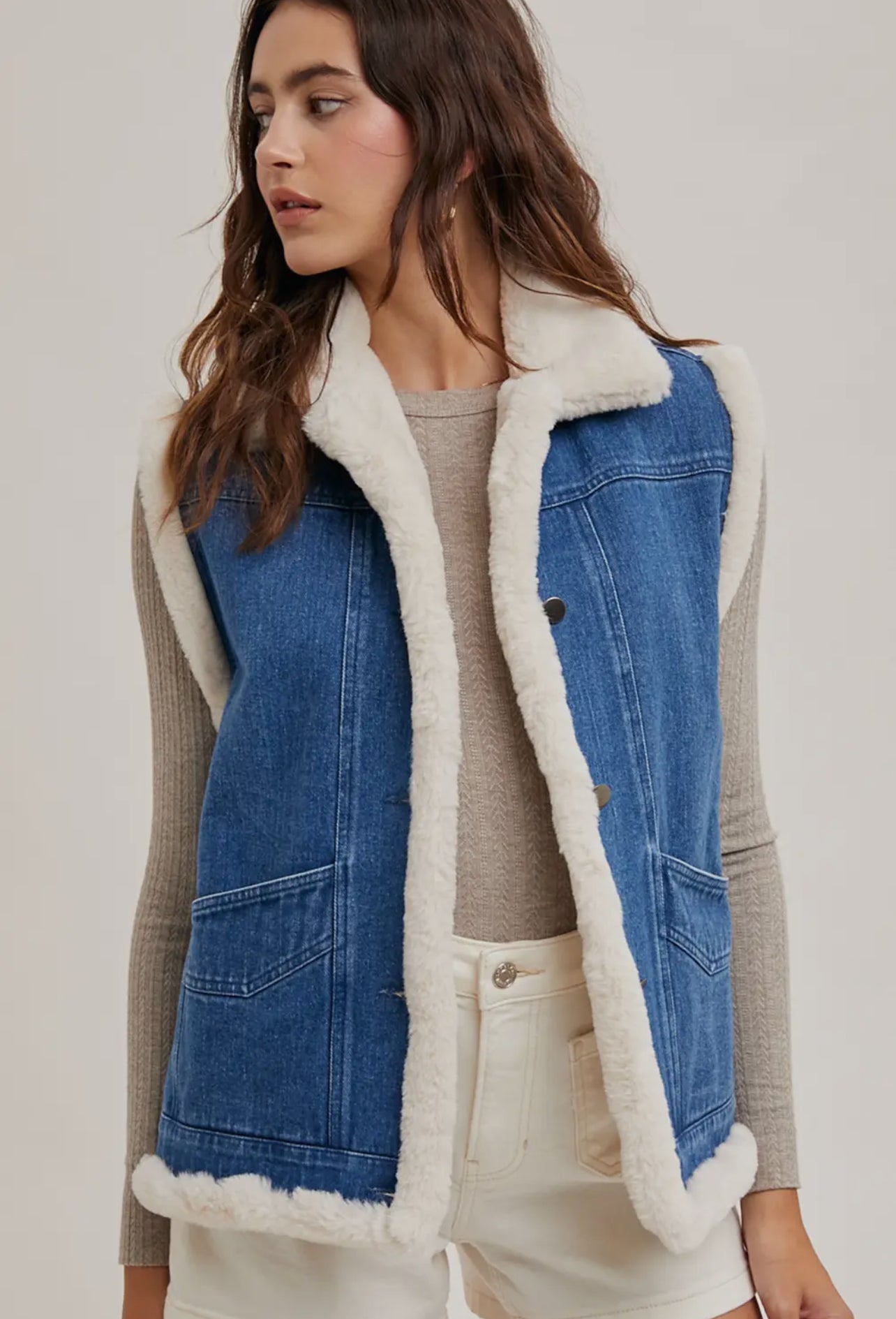 Faux Fur Denim Vest