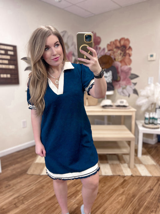 Navy Jacquard Dress