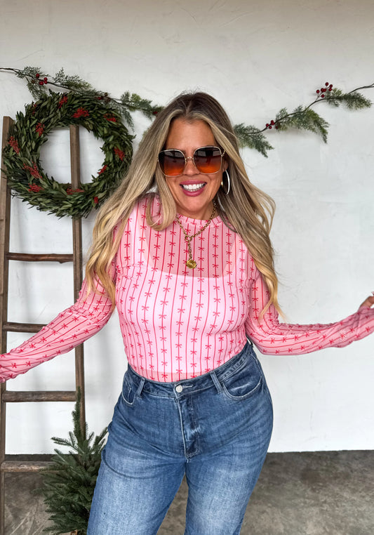 Christmas Mesh Top Pink & Red Bows [[PRE-ORDER]]