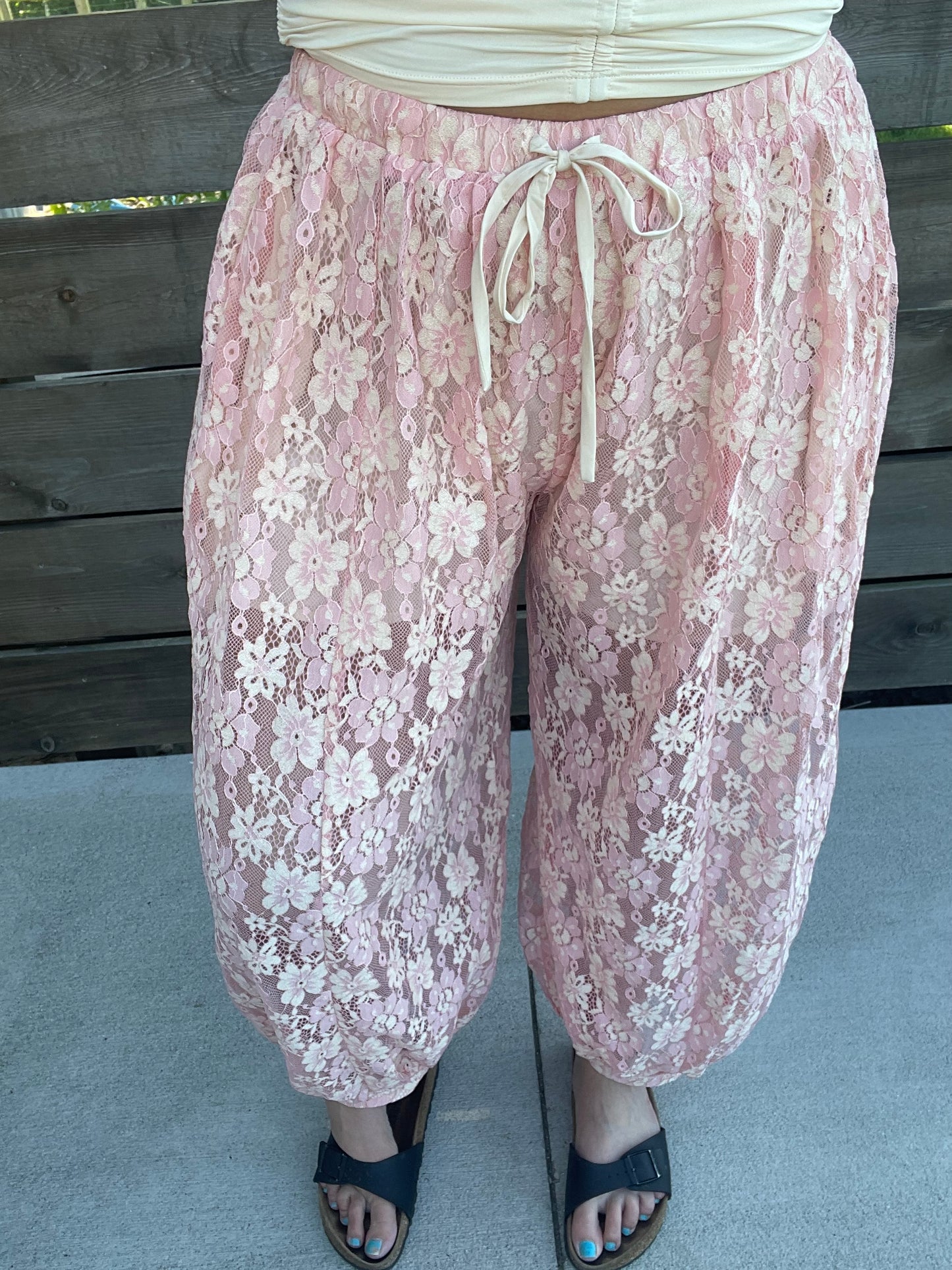 Blush Floral Lace Balloon Pant