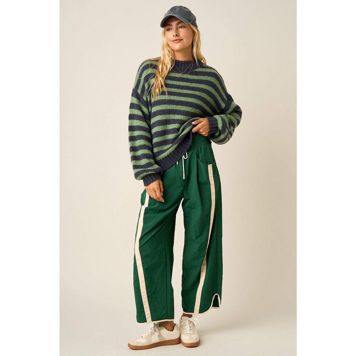 Forest Sporty Stripe Barrel Pants
