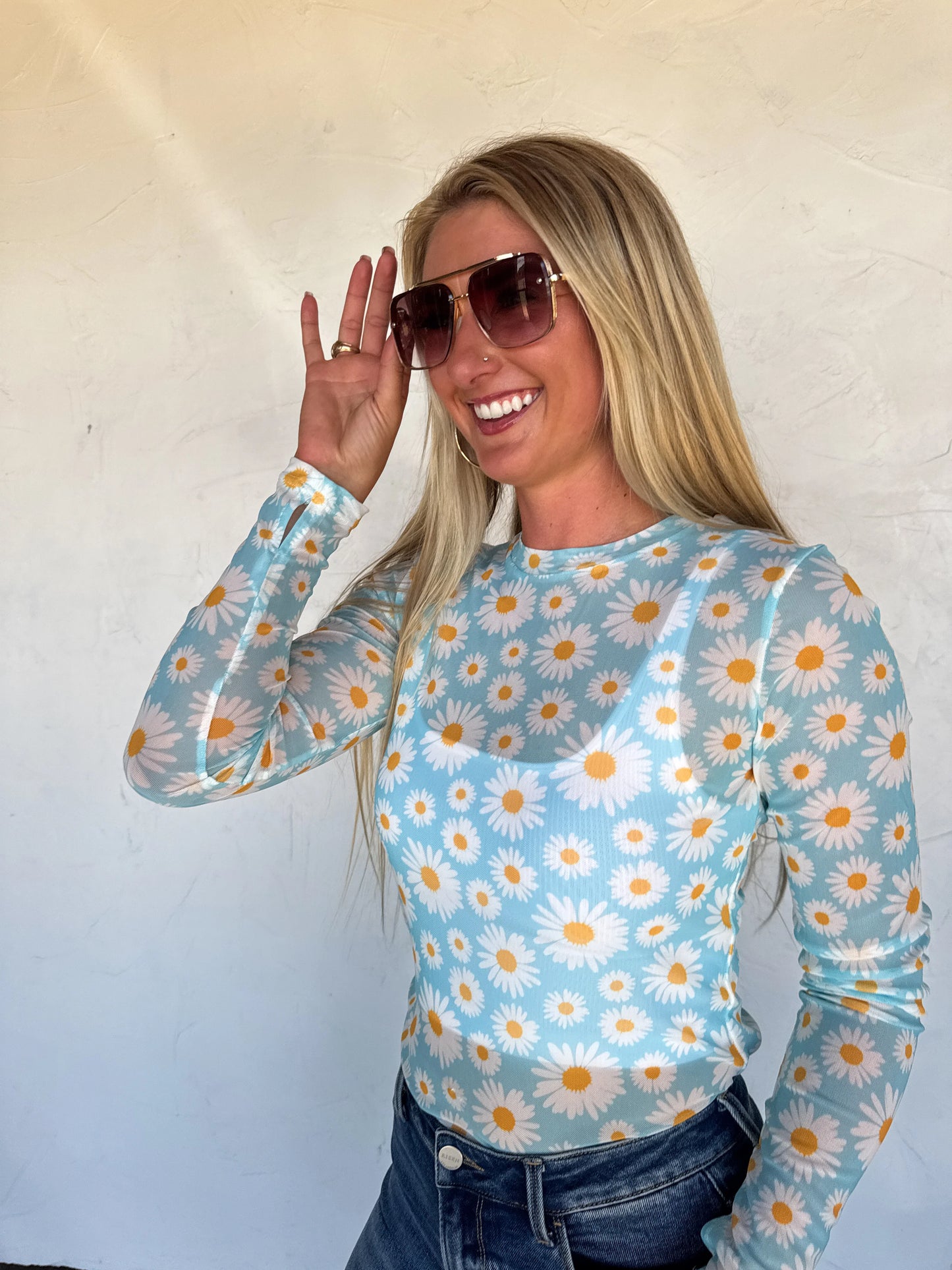Blue Daisy Summer Mesh Top