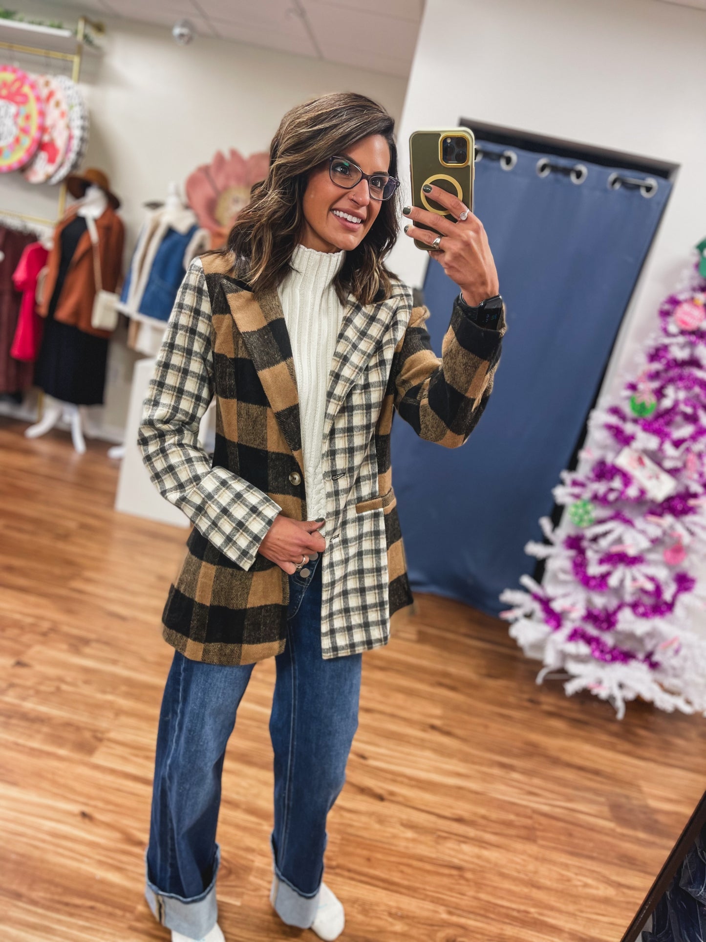 Taupe + Black Plaid Jacket