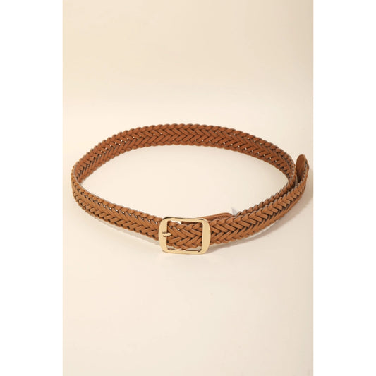 Faux Leather Braided Belt in Brown