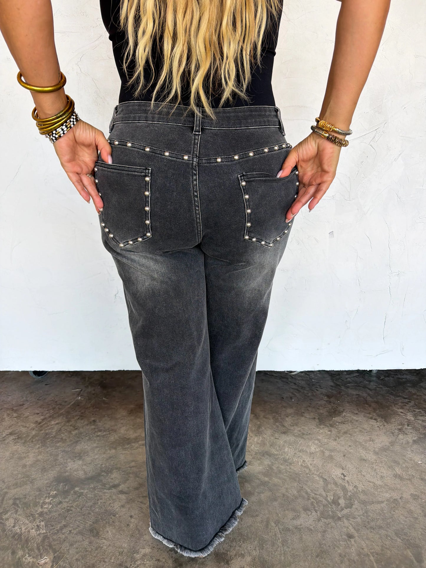 off the grid studded jeans denim black non distressed