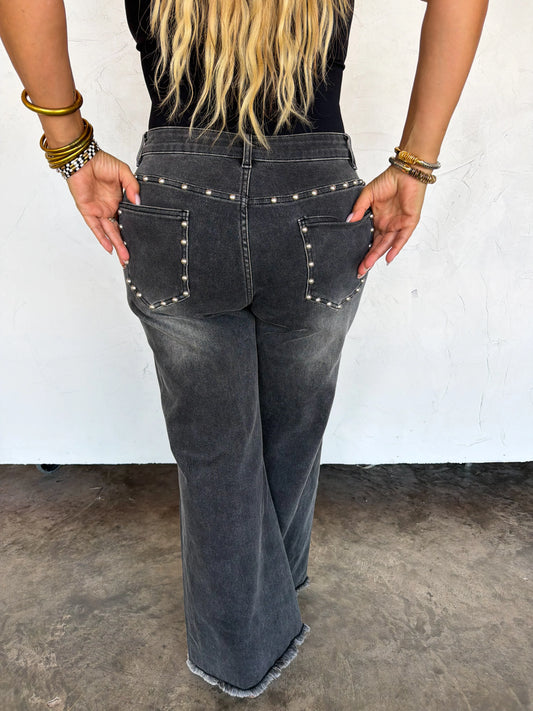 off the grid studded jeans denim black non distressed