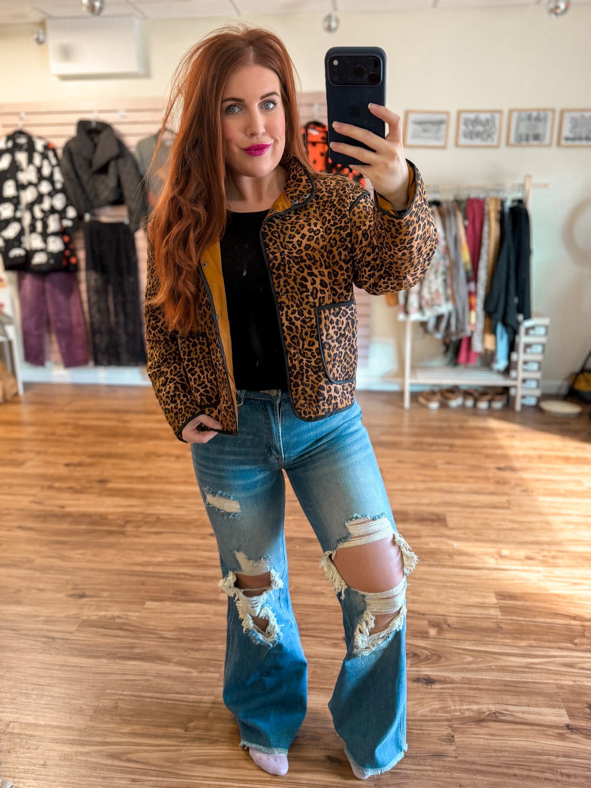 Leopard Snap Button Jacket