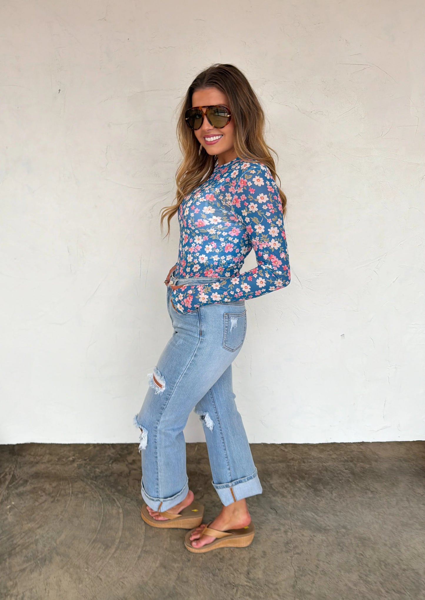 Spring Mesh Top Bloom Blue
